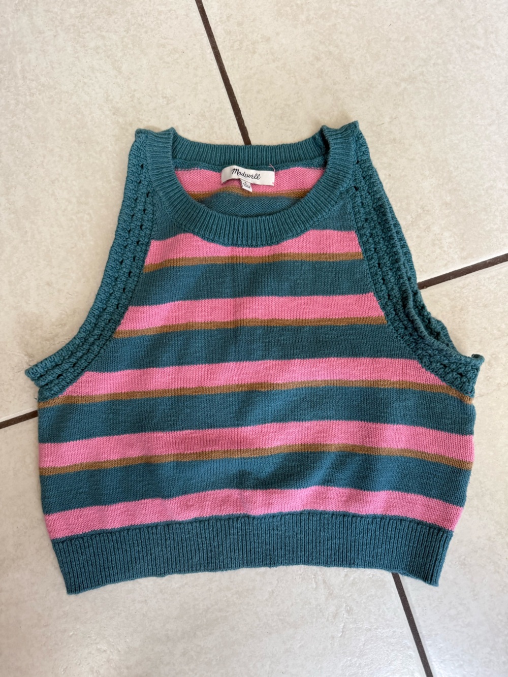 Madewell Striped Knit Cropped Tank - Teal, Pink & Olive